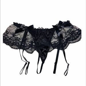 Sexy black lacy garter belt panty set size medium